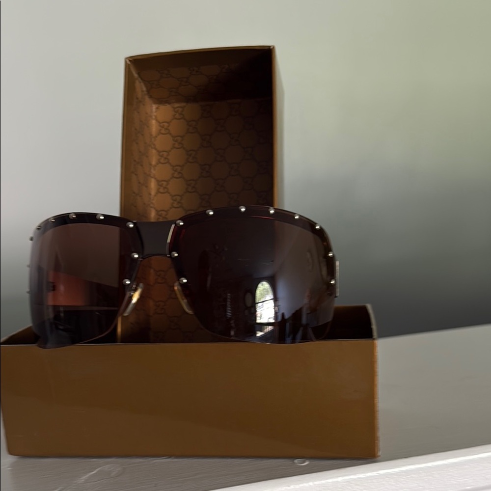 Gucci Dark Brown Sunglasses with Gold Studs